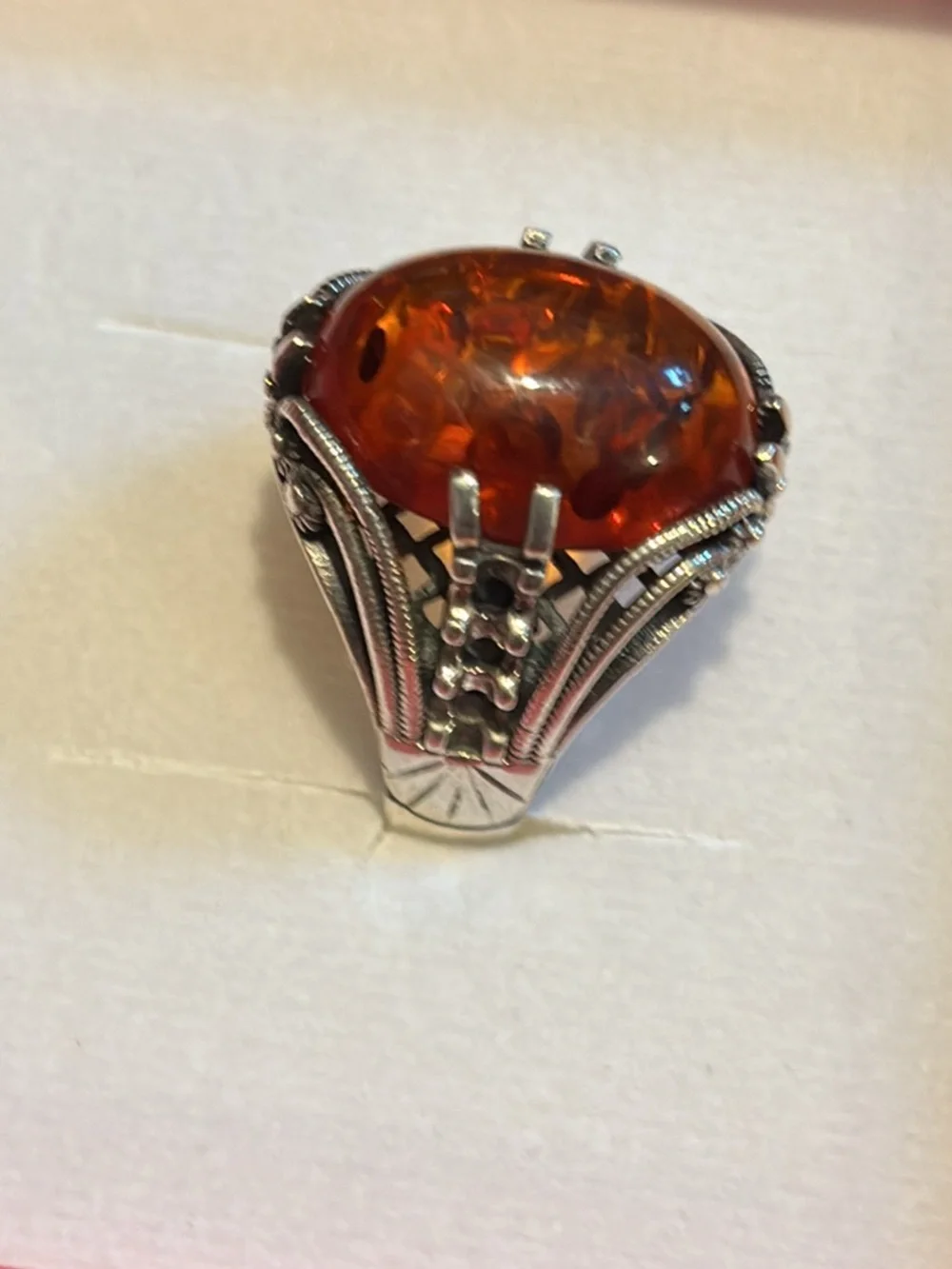 Sterling Silver Amber man’s Ring size 12- Warm Honey Orange
